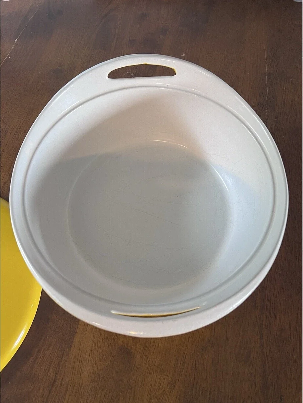 Early Unmarked NACCO Denmark Vtg. Cast Iron Dutch Oven by Michael Lax - Yellow